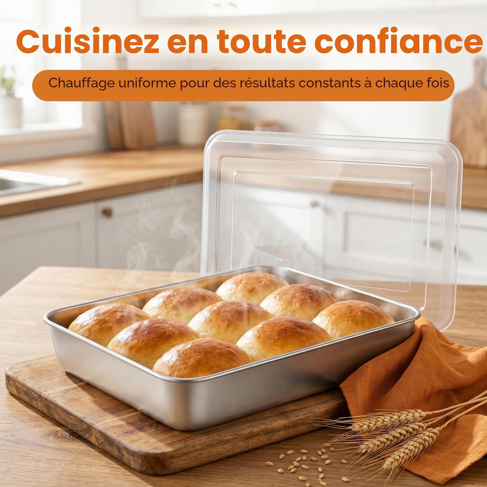 Plaque de Cuisson avec Couvercle 31 x 24 x 5 cm Récipients Alimentaires Plaque de Cuisson en Acier Inoxydable avec Couvercle Hermétique Moule à Gâteau Carré pour Desserts Tiramisu