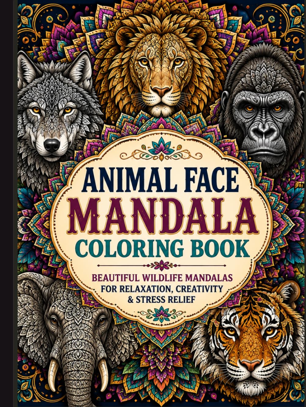 Animal Face Mandala Coloring Book: Beautiful Wildlife Mandalas for Relaxation, Creativity & Stress Relief Coloring Book for Adults and Teens, 100+ Stunning Mandala Designs
