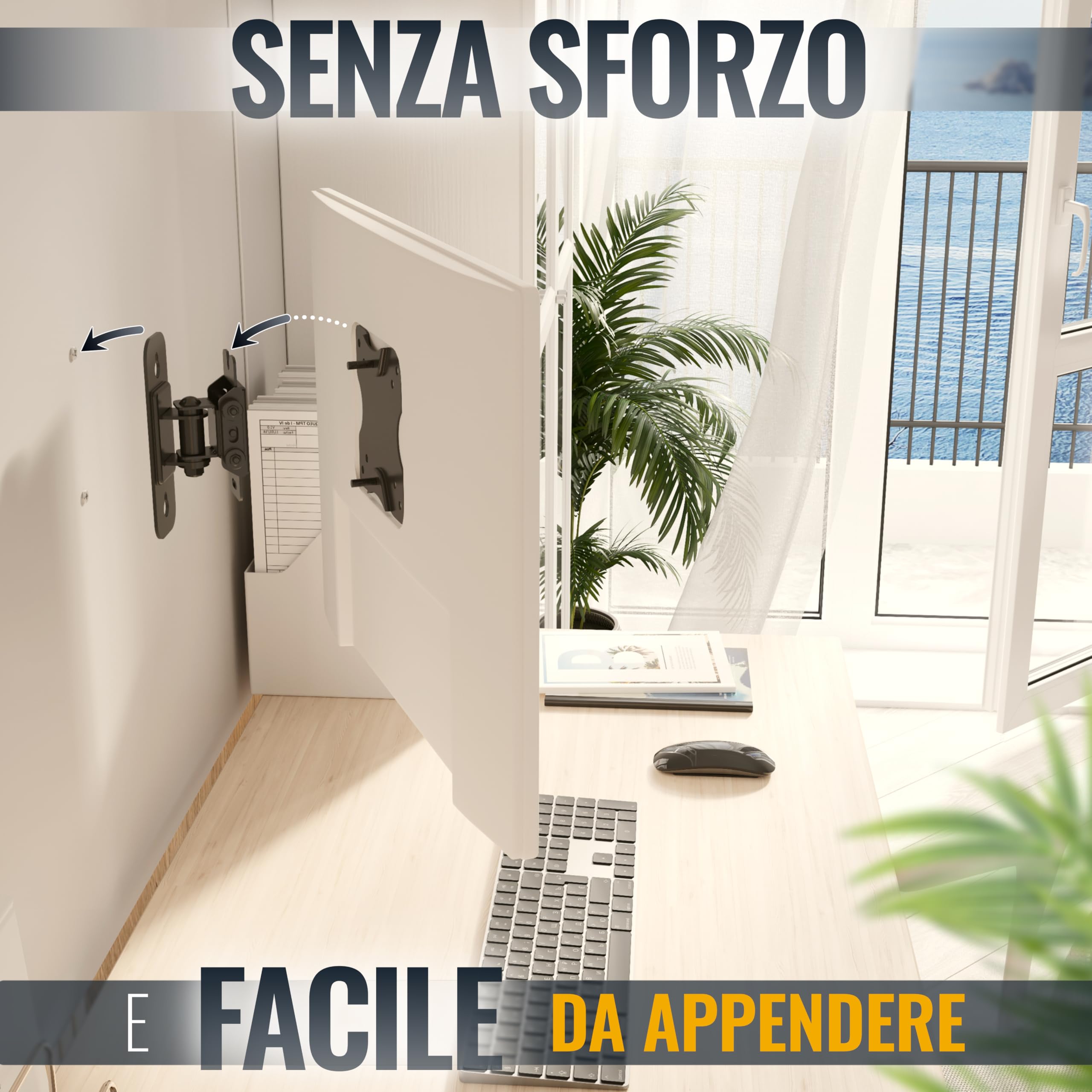 RICOO S3711 Supporto monitor da parete Staffa schermo 13-34 pollici per 13 34 pollici girevole inclinabile fino a 20 kg max VESA 100x100