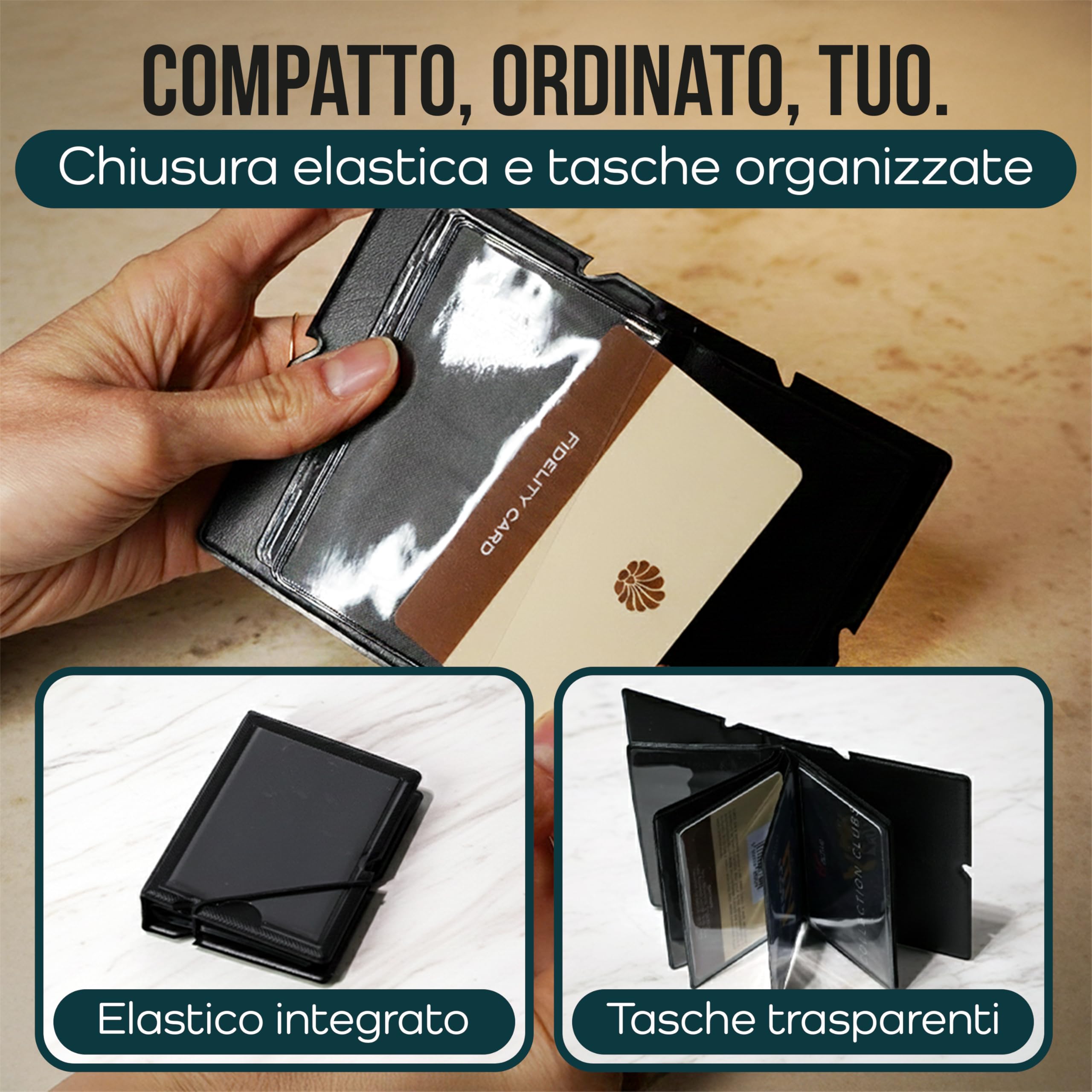 Album Tascabile Porta Foto e Carte – 28 Slot Interni – Mini Raccoglitore con Chiusura Elastico – Formato Compatto 9,5 x 5,5 cm – Tasca Trasparente – Design Minimal Elegante - 3