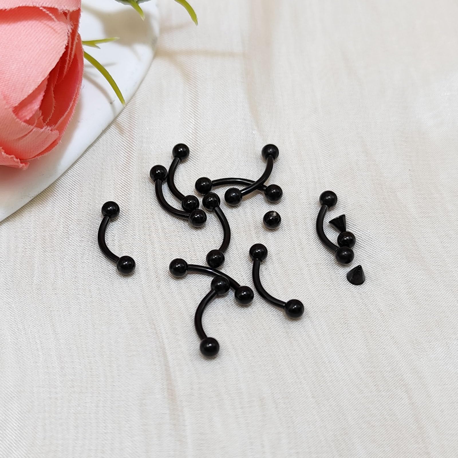10 szt. zakrzywiona sztanga 16G piercing wargi przegrody brwi wieża stokrotka sztyfty srebrne czarne złoto pionowe labret sztangi 6 mm 8 mm 10 mm 12 mm stal nierdzewna