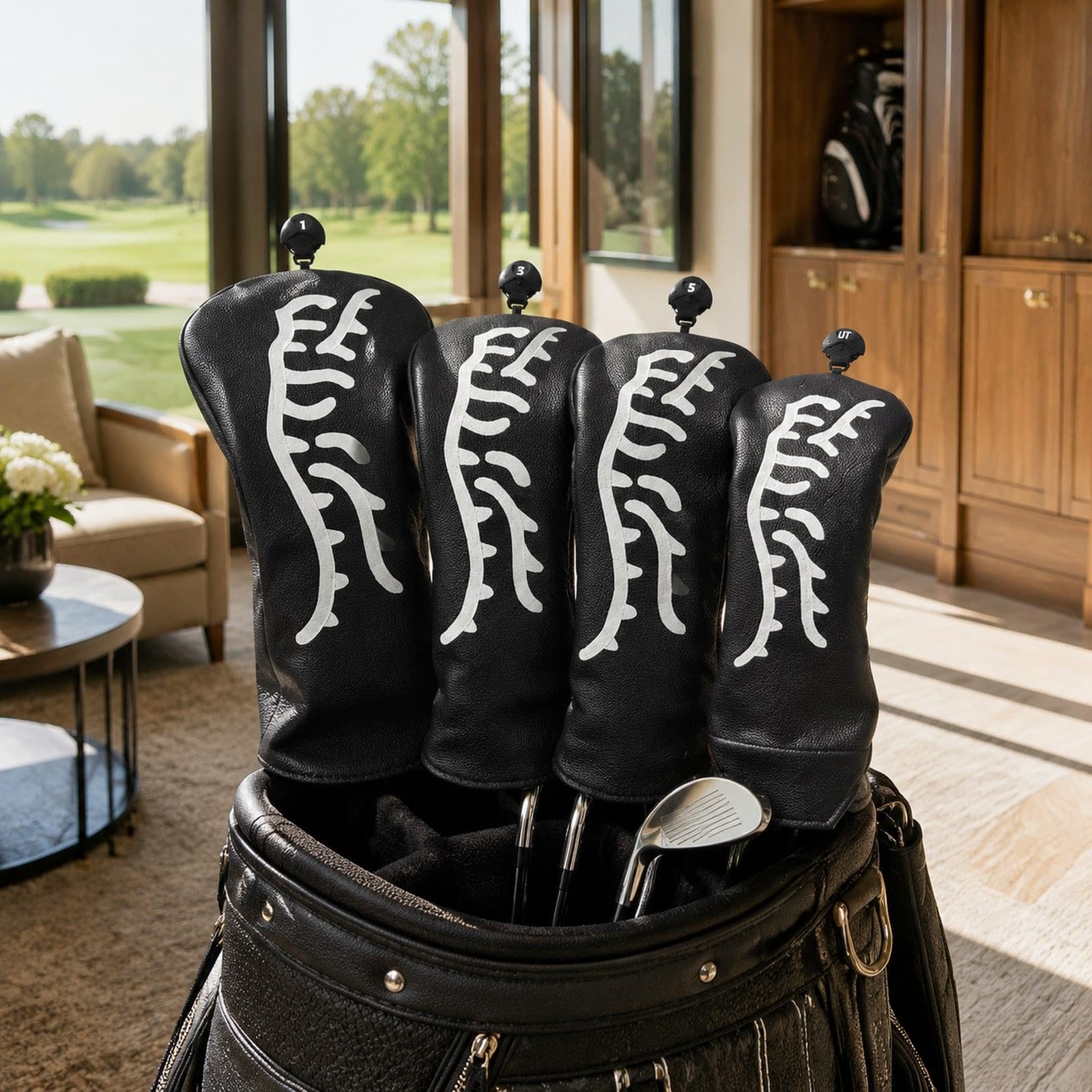 4 Stück Golf Club Head Cover Schlägerkopfhaube für Driver Holz UT Abriebfestes PU mit Schutzfunktion Und Stil für Golfclubs Geschenk Reisen