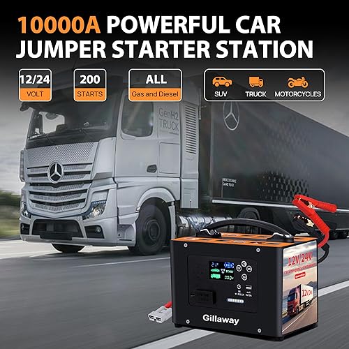 Miniatura 2 de Arrancador de 10000 A, 24 V 155 WH Paquete de batería de arranque de coche para todos los motores de gasolina y todos los motores diesel, arrancador