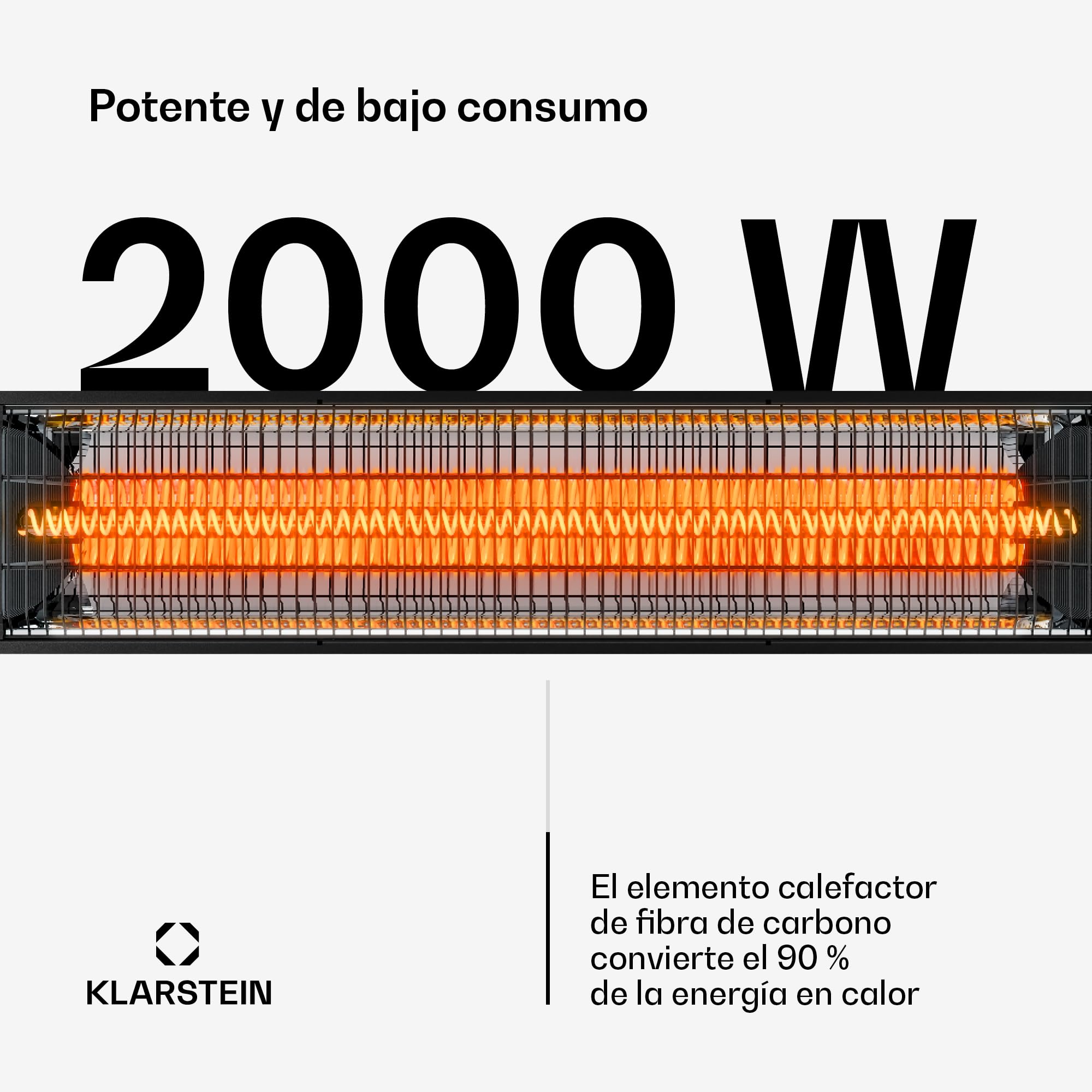 Klarstein Calefactor Infrarrojo 2000W – 8 Niveles, Independiente o de Pared, IP65 Exterior, Control Remoto, Temporizador, Protección Antivuelco, Estufa Infrarroja Patio 15 m²