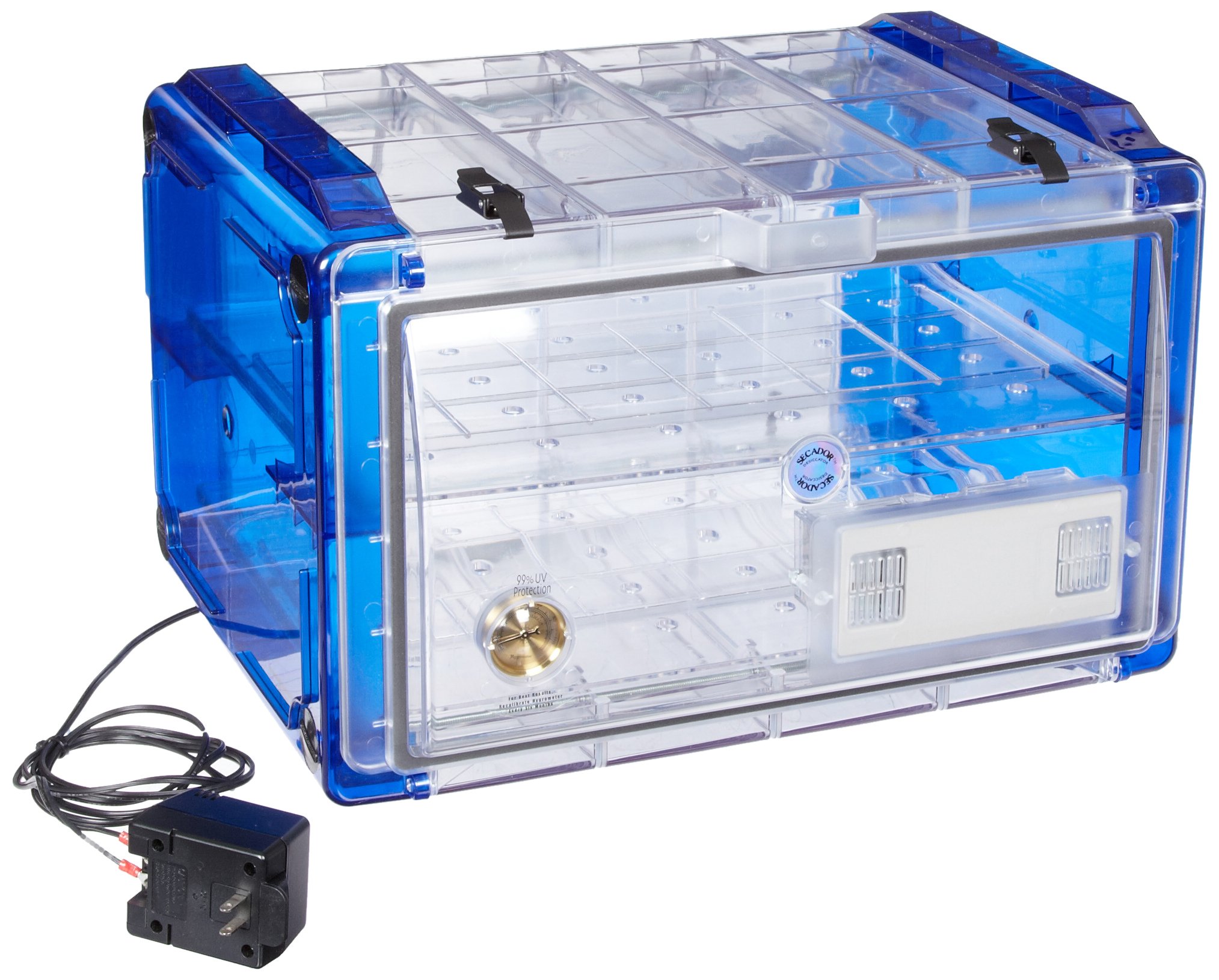 Photo 1 of SP Bel-Art Secador Clear 4.0 Horizontal Auto-Desiccator Cabinet with Blue End-Caps; 120V, 1.9 cu. ft. (F42074-0116)