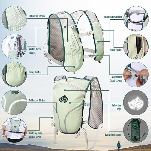 Miniatura 5 de Chaleco ligero para correr, mochila de hidratación, chaleco de hidratación con vejigas de agua de 2 litros, correas ajustables para el pecho y