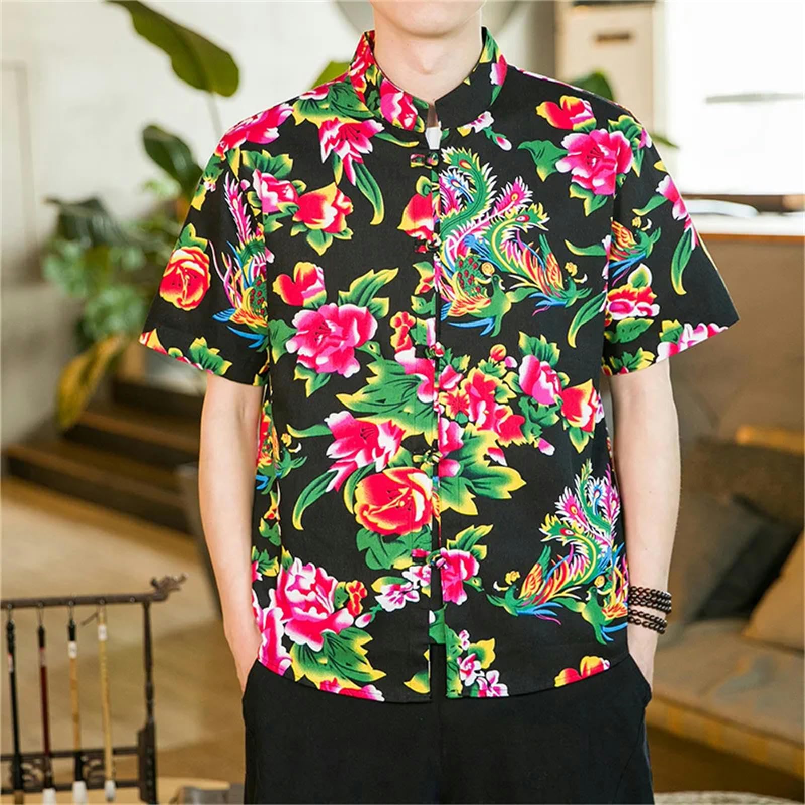Camisetas Manga Corta Hombre Beach Camisas Hawaianas Camisa De Flores Camisa De Manga Corto