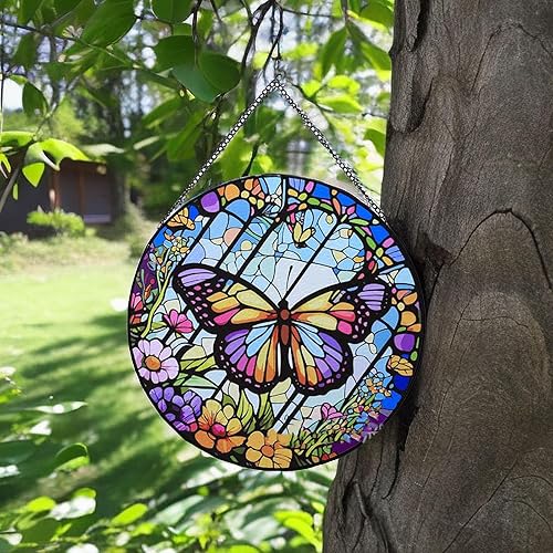 Miniatura 5 de Eojmvxar Colgante de cristal de color, colgante de cristal de mariposa, colgante de cristal de mariposa circular, circular, colgante de vidrio de