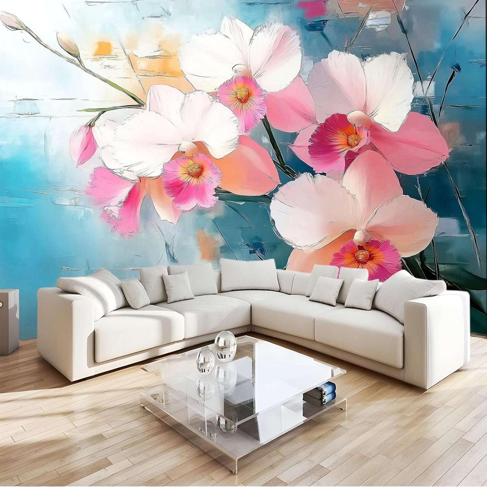 kfjhgbdshhj Wallpaper Oil Painting Abstract Orchid Pink Photo Wallpaper Wall Decor Wallpaper Decoration Study Room Living Room Restaurant Cafe Decor, Blue, 200cm x 140cm