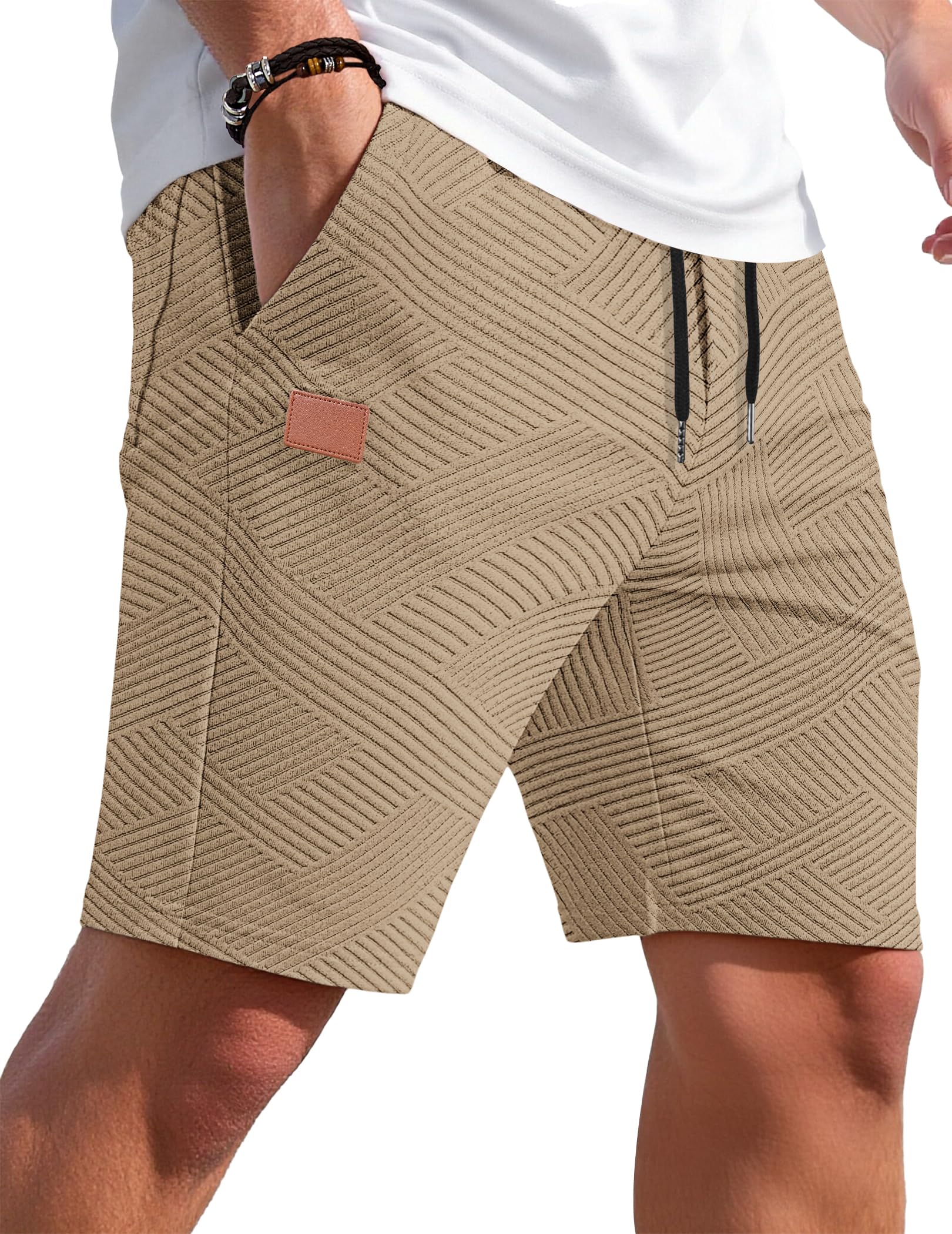 TARAINYA Textur Kurze Hosen Herren Baumwolle Shorts Hose Sommer Casual Elastische Taille Kordelzug Stretch Freizeitshorts Mit Taschen