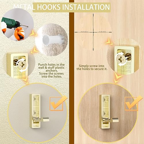 Miniatura 7 de ANJUU 4 ganchos de pared plegables, ganchos de pared resistentes plegables para armario, ganchos de metal para colgar en la pared, para entrada,