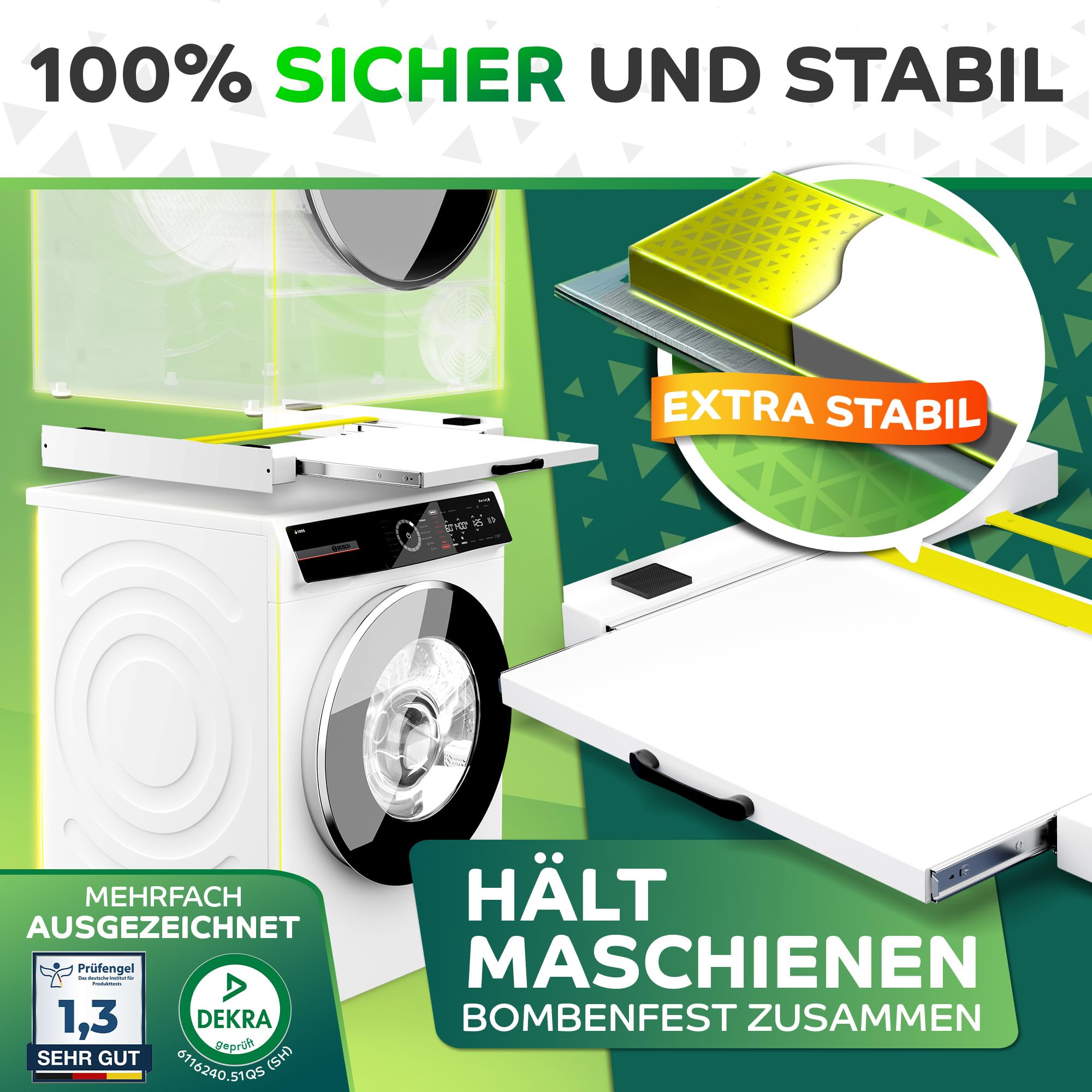 NEU Tretmann Universal Zwischenbaurahmen SET -extra Stabil [StützStrebe] mit Ablage Waschturm Verbindungsrahmen, Verbindung Alternative zu Waschmaschine Trockner Schrank, stacking kit, washtower