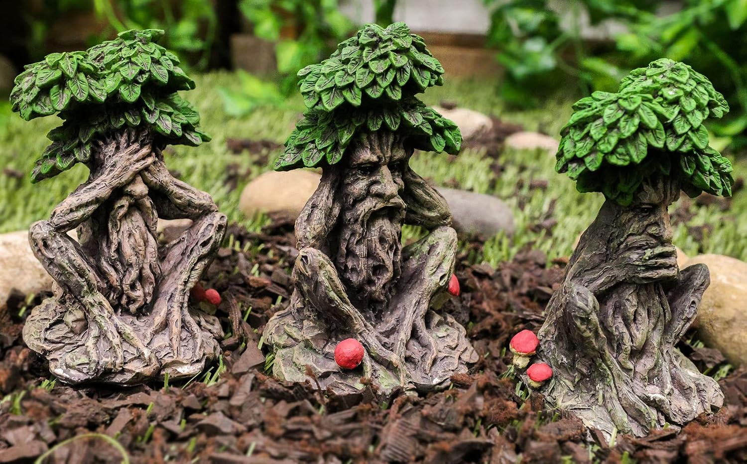 Ebros Wiccan Forest Spirit Deity See Hear Speak No Evil Greenman Tree Ents Statue Set of Three 5.25" Tall Celtic Neopagan Cernunnos Decorative Figurines