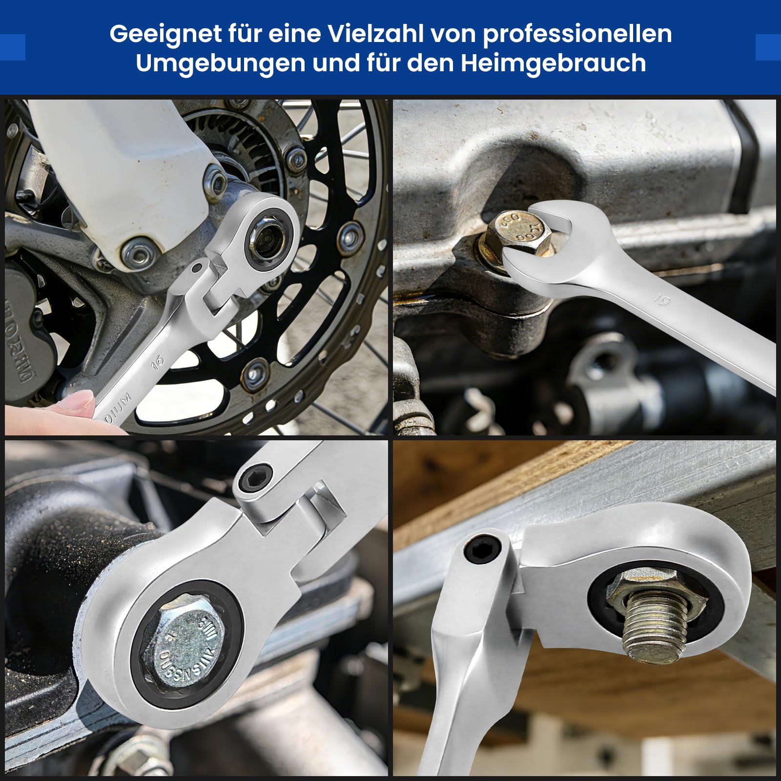 WALTER STAHL 22-tlg. Ratschenschlüsselset, flexible Ringmaulschlüssel | 6–32 mm mit Flexkopf und Ratsche, 72 Zähne, Cr-V-Stahl, für Auto- und Industriewartung