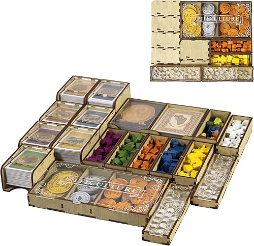 SMONEX Organizador de juegos de mesa compatible con Viticulture Essential Edition y todas las expansiones, caja organizadora hecha de madera