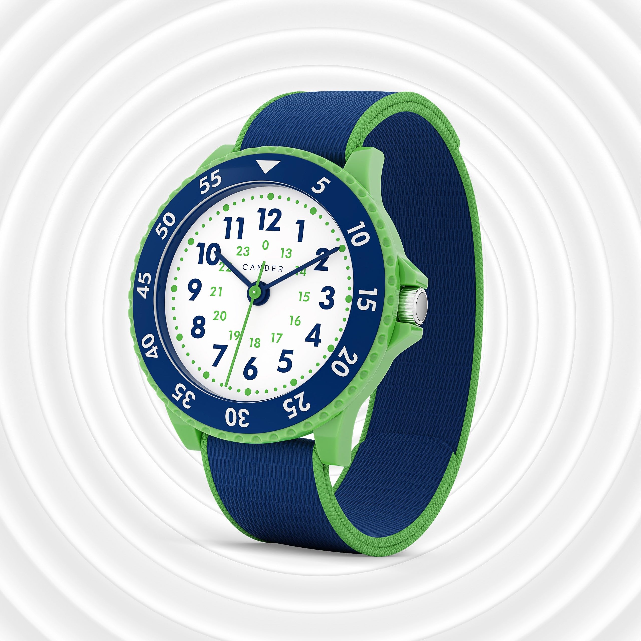 Cander Berlin MNA 0330 D Montre d'apprentissage analogique pour enfant avec fermeture Velcro Étanche 3 ATM