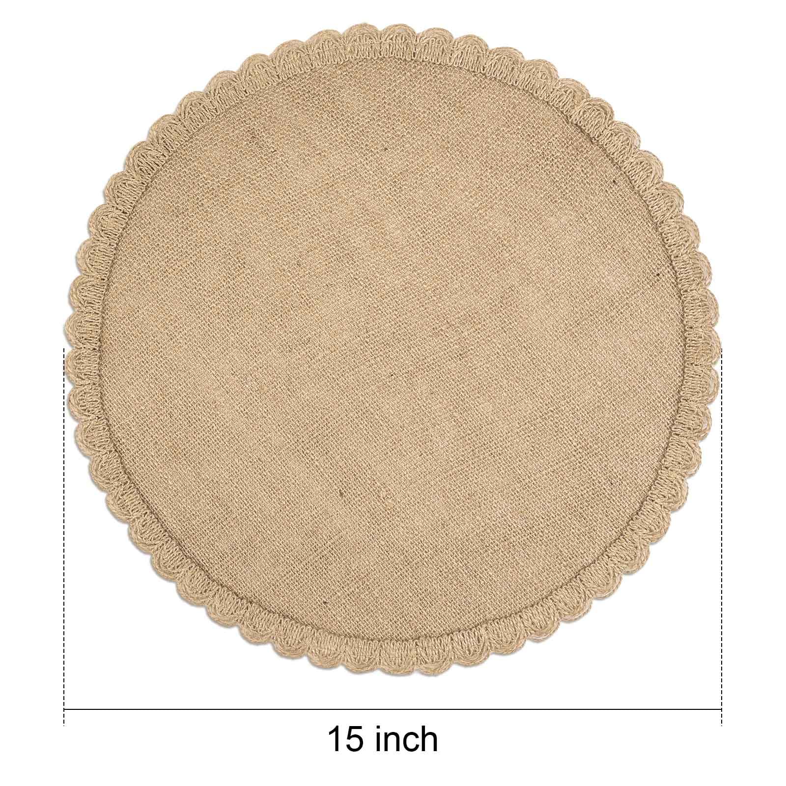 FunWheat, Set di 12 tovagliette rotonde in iuta intrecciata, per tavoli da pranzo, 38 cm, resistenti al calore, tovagliette in iuta naturale per decorazioni autunnali (pizzo e iuta marrone, 12 pezzi)