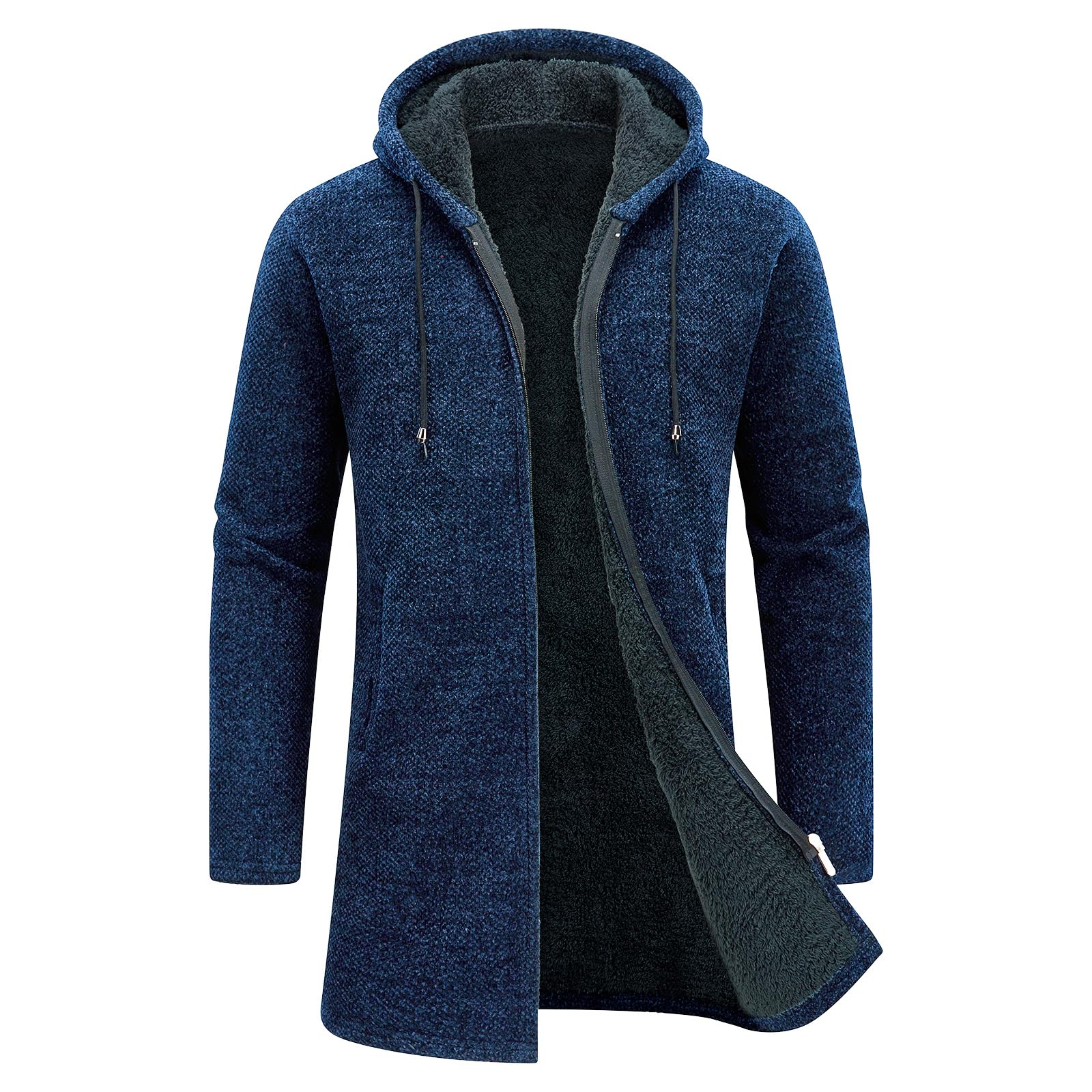 KUDORO Cardigan Homme Long à Capuche Zippé Pull Cardigan en Tricot Hiver