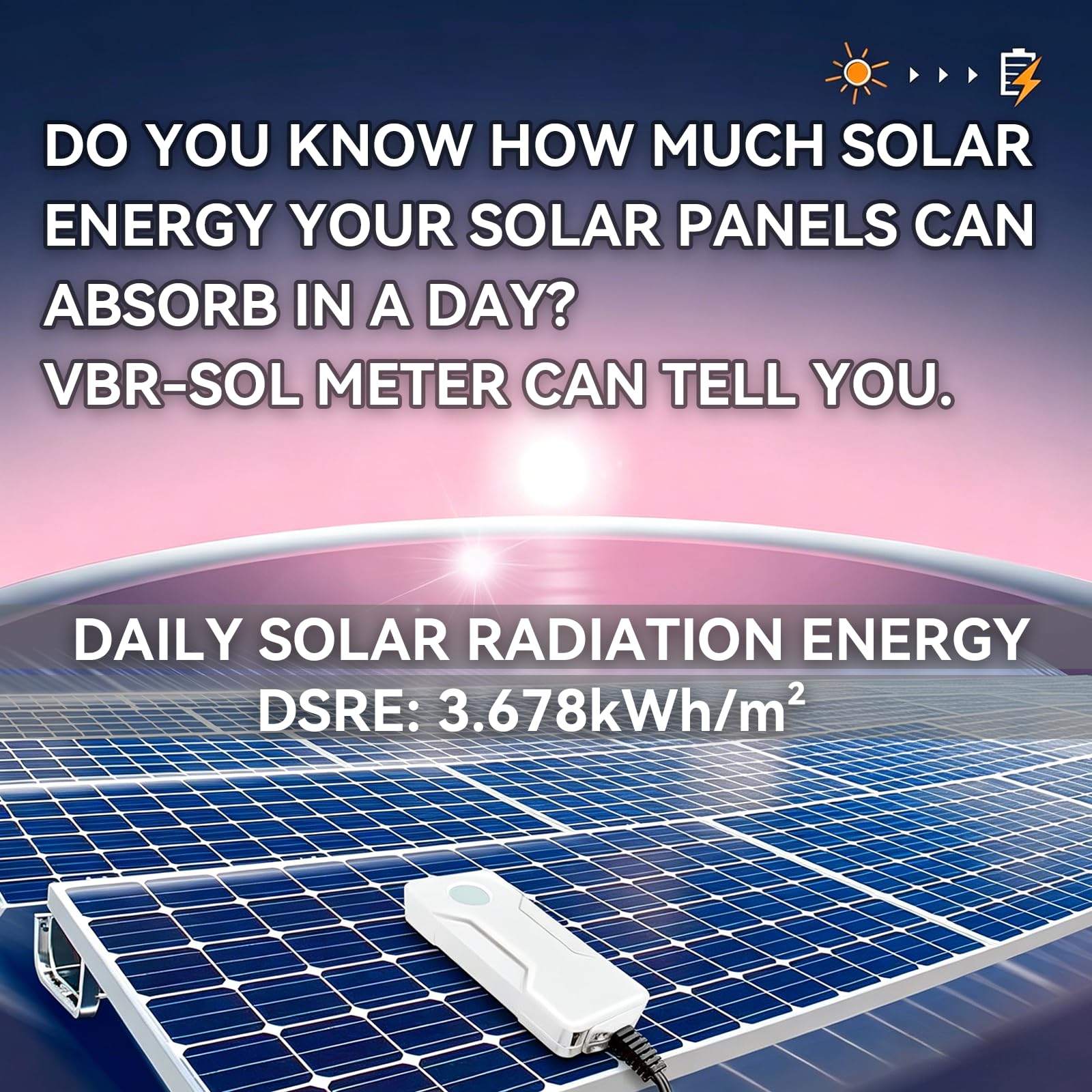 VBR-SOL Solarstrahlungsmesser Paneelwinkelmessung 3499 W/m² 28-tägige Energieaufzeichnung