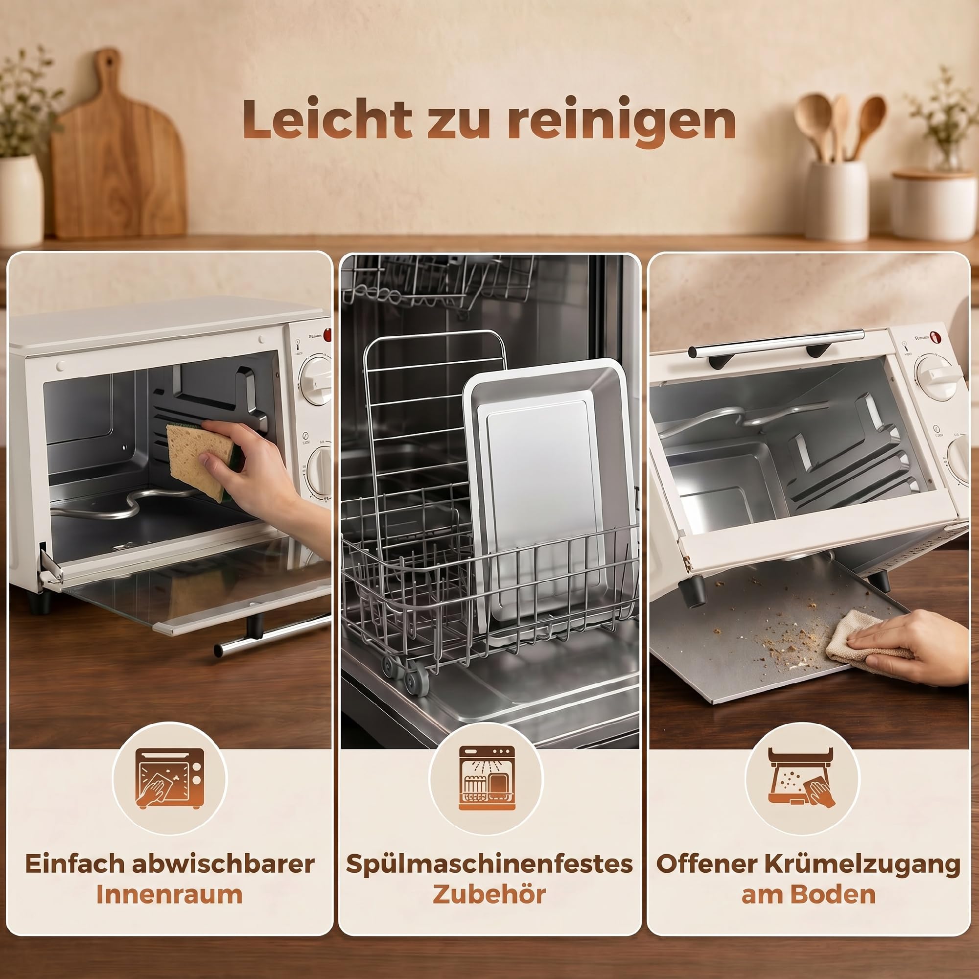 HOMCOM Mini-four 9L Mini four avec plaque de cuisson, grille, 100 °C-230 °C, avec température et durée de cuisson réglables, minuterie 60 min, 750W, acier inoxydable, blanc crème
