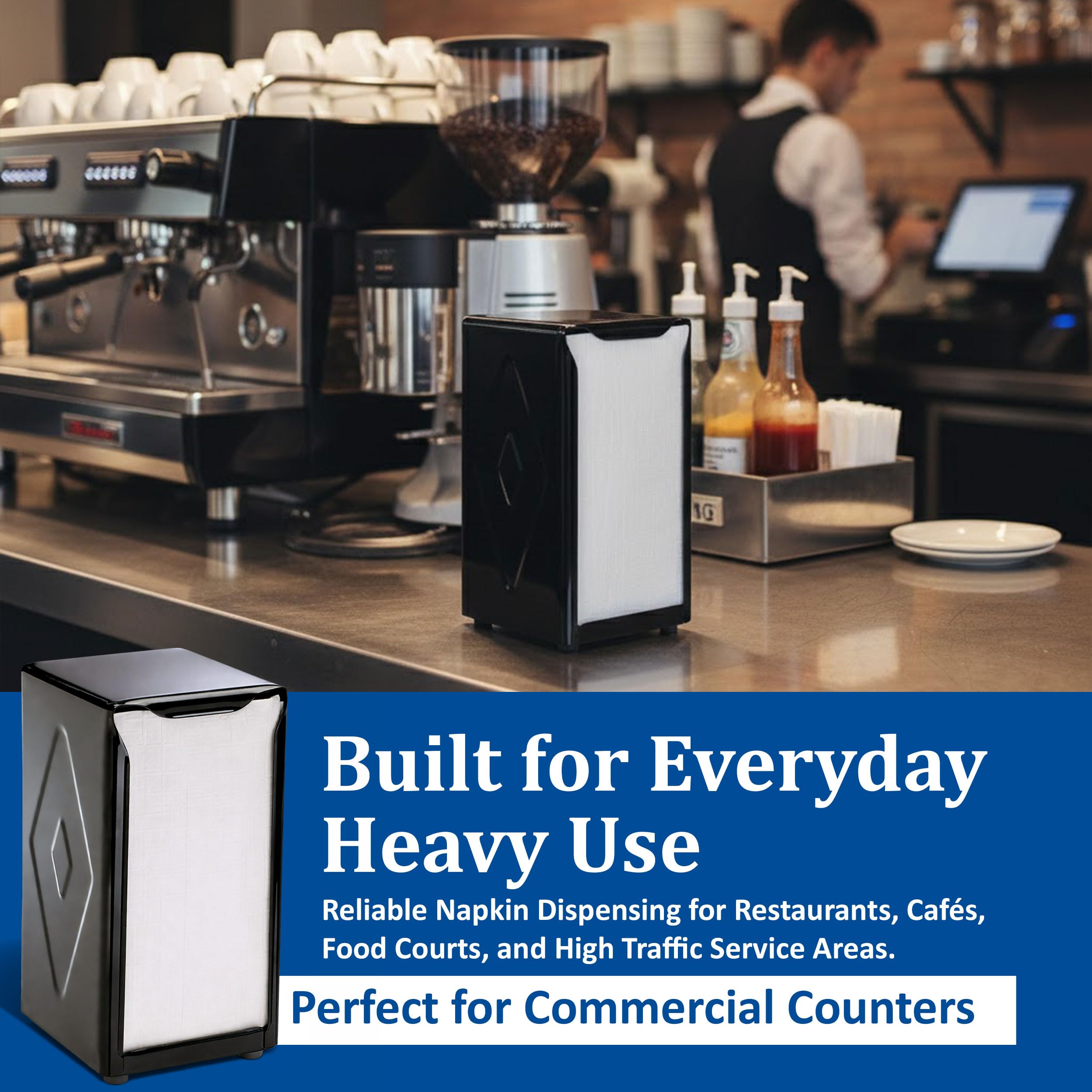 San Jamar Tabletop Napkin Dispenser, Tall Fold, 3-3/4 x 4 x 7-1/2, Capacity: 150, Black by San Jamar