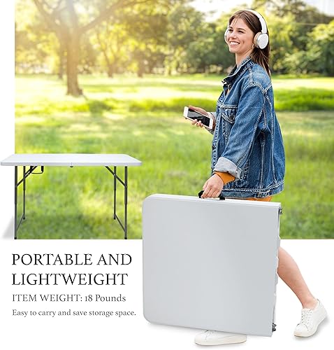 Miniatura 5 de AJP Distributors Mesa plegable portátil de plástico de 4 pies 4 pies 48 pulgadas, parte superior resistente con asa de transporte, interior y