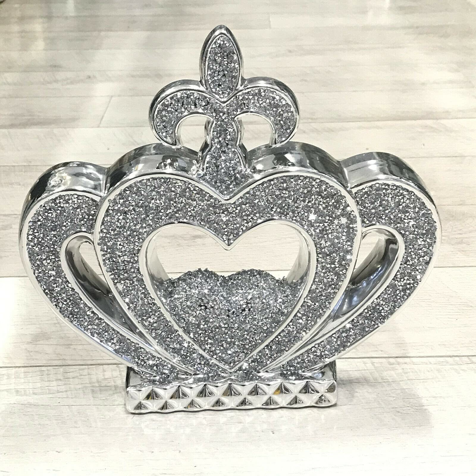 Touch Of Venetian Silver Crushed Diamond Sparkly Crown Princess Queen Ornament Shelf Sitter Bling