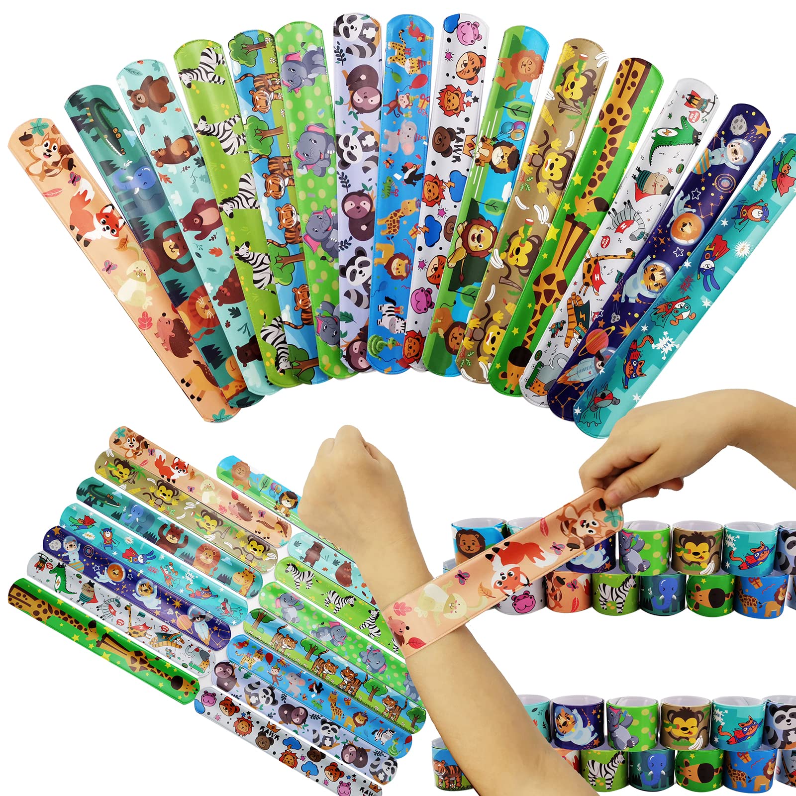 Animal Slap Bracelets Wristband Slap Bands for Kids Party Bag Filler,30Pcs Forest Animals Snap Bracelet Bands Bulk for Kids Boys Girls Birthday Jungle Animal Party Favors Classroom Prizes Xmas Gifts