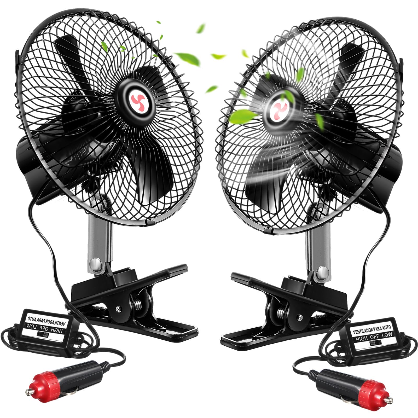 Tujoe 2 Pcs Portable Car Fan with Car Cigarette Lighter Electric Cooling 12 Volt Oscillating Fan 12 Volt Fan Automobile Vehicle 360 Degree Swivel Fan with Clip for Car Truck Supplies, Black (10 Inch)