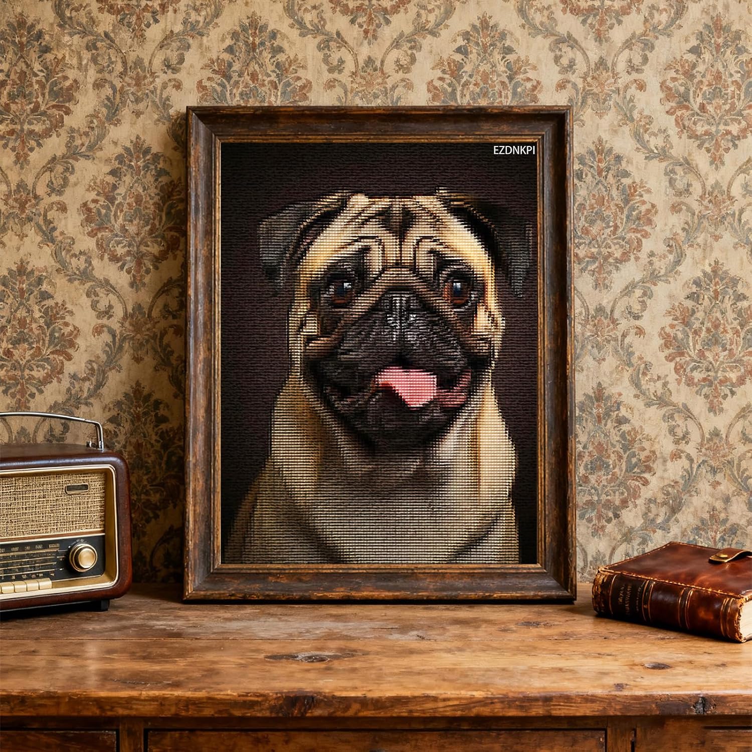 EZDNKPI DIY Stamped Cross Stitch Kits for Beginners Easy Pug Dog 11CT Needlepoint Embroidery Counted Cross Stitch Kits Art Craft Wall Decoration and Gift 12x16inch
