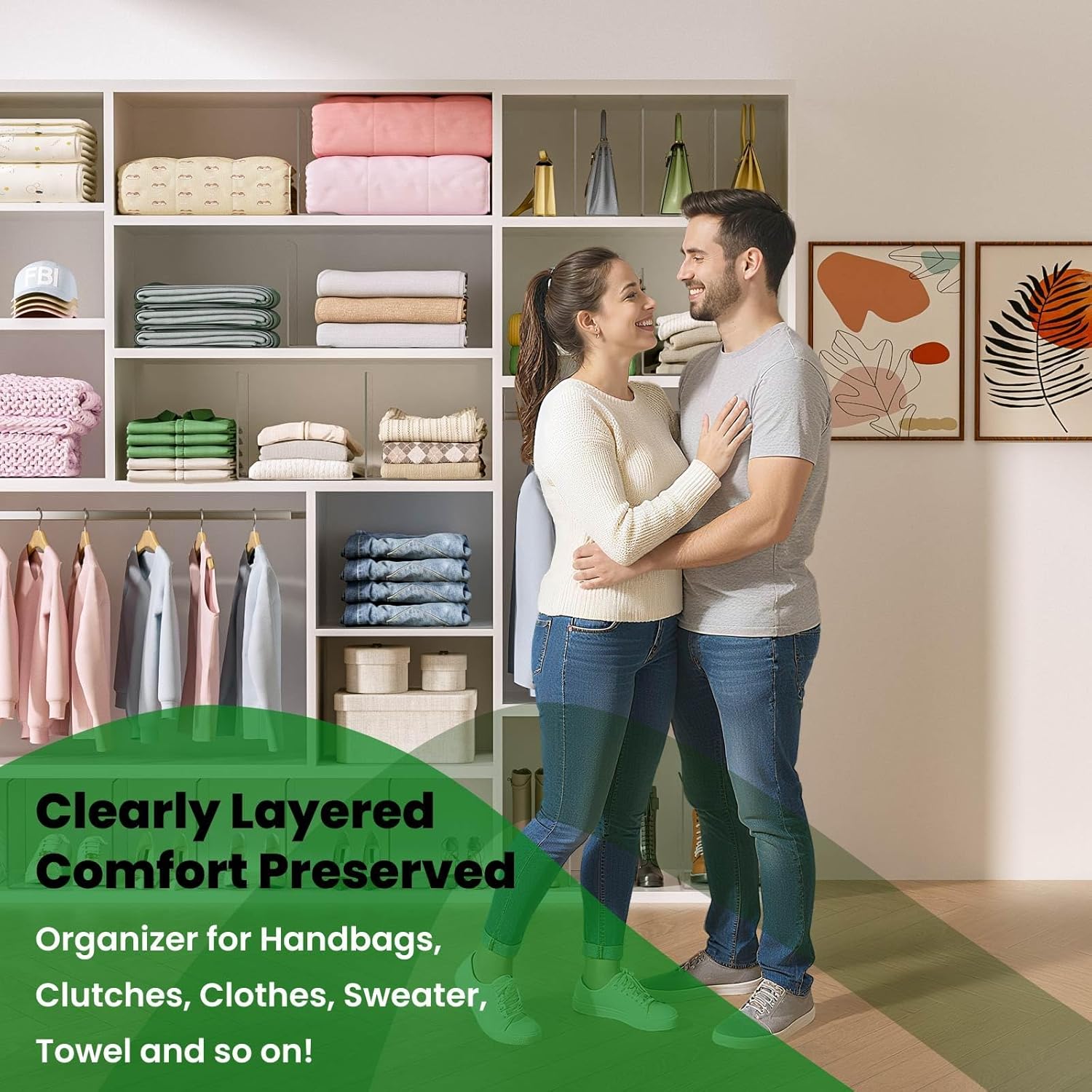 Shelf Dividers for Closet Organization - 8 Pack 10" Tall X 8.4" Deep Acrylic Adhesive Separators, 30s Tool-Free Install, Clear Vertical Closet Dividers for Clothes, Handbags & Towels