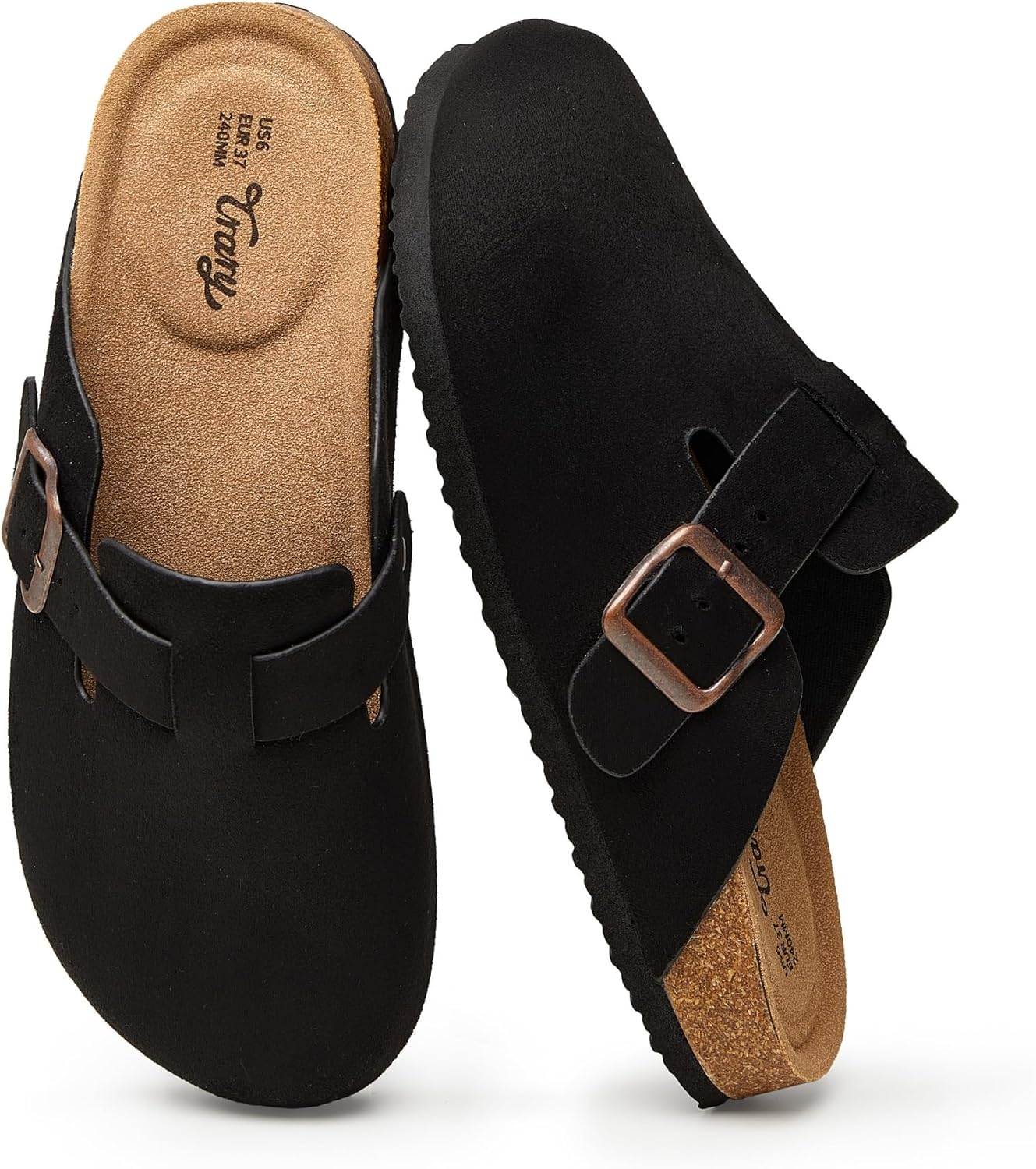 Trary Suede Clogs for Women Potato Shoes with Cork Footbed Memory Foam Clogs Comfortable Slip On Women's Mules