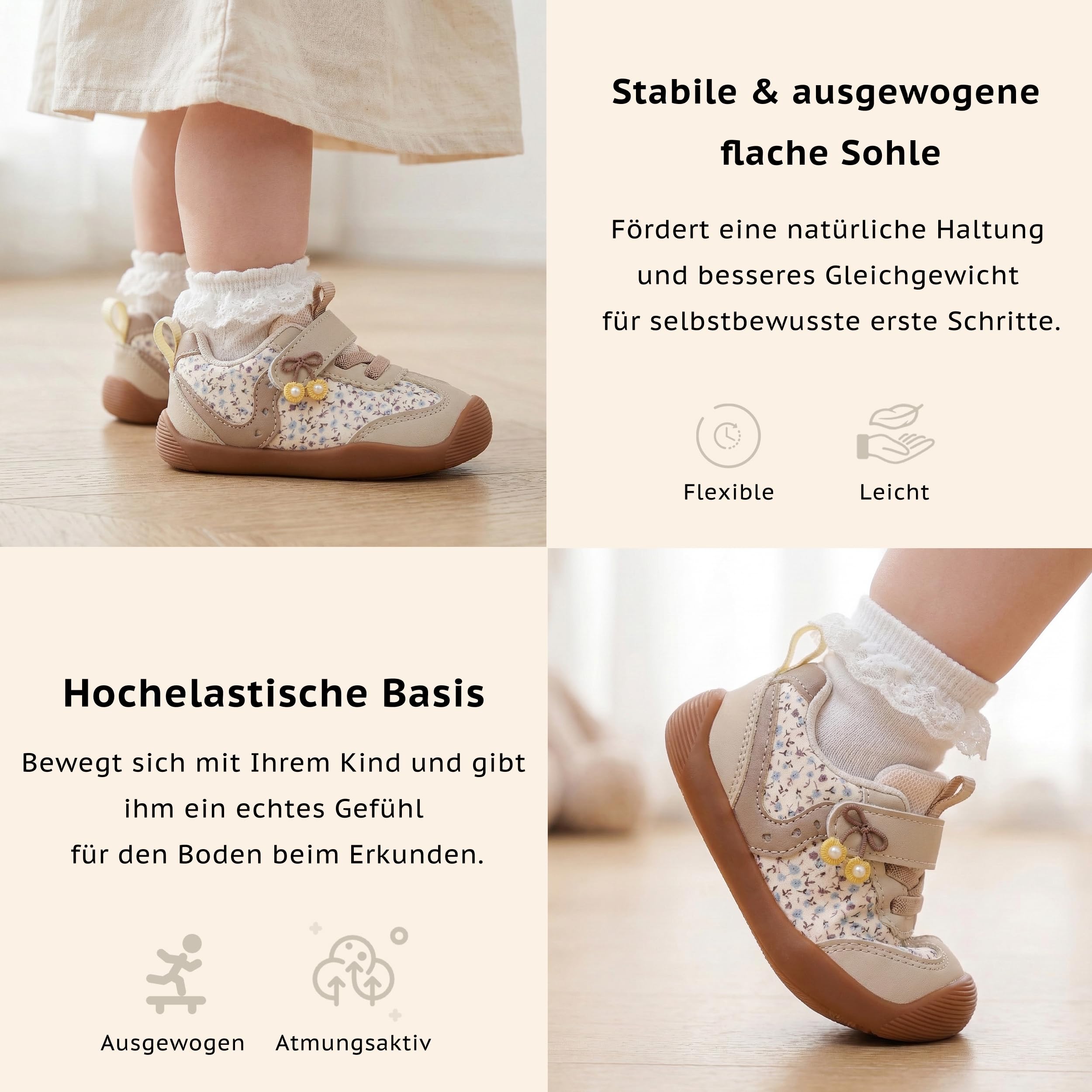 Baby Lauflernschuhe Jungen Mädchen Leichte Turnschuhe mit Rutschfester Gummisohle Atmungsaktiv Weiche Sohle Breite Zehenkammer für Kleinkinder Indoor Outdoor