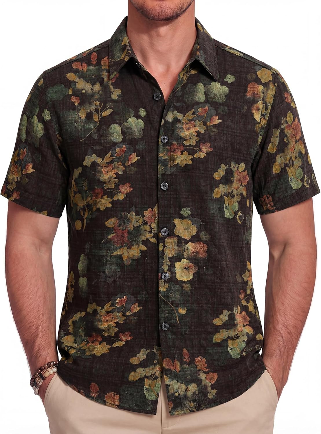 Mens Floral Hawaiian Shirts Short Sleeve Button Down Casual Retro 70s Shirt Summer Vacation Tropical Beach Shirts