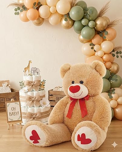 Vista 5 de MaoGoLan Oso de Peluche Gigante de 36" Animal de Peluche - Huellas de Corazón Rojo Oso de Peluche Grande para Regalo de San Valentín, Aniversario