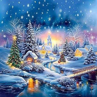 5D DIY Christmas Diamond Art Kits for Adults,Christmas Ice Snow dorp Diamond Paintings Kits for Beginners,Paint by Diamonds Dot Full Drill Gem Art Crafts,Home Wall Decoration 13.8x13.8 inches.