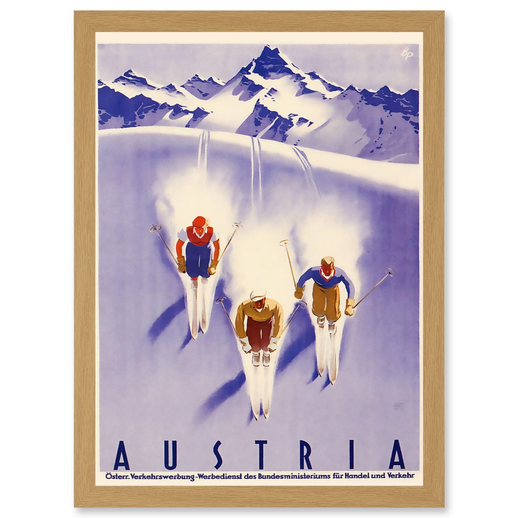 Artery8 Winter Sport Austria Ski Snow Alps Blue Cross Country A4 Artwork Framed Wall Art Print