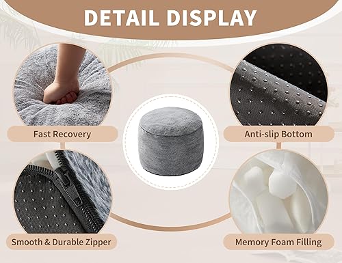 Miniatura 5 de Puf Otomano Reposapiés 26"x18" Reposapiés y Otomanos Pequeños con Relleno Crema Otomano Pequeño Beige Reposapiés Otomano Marfil Poofy Taburete