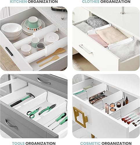 Miniatura 6 de RAPTUROUS Divisores para cajones ajustables, para ropa, tocador, cocina, oficina, agarre fuerte y resistente, extremos suaves, 4 pulgadas de alto,