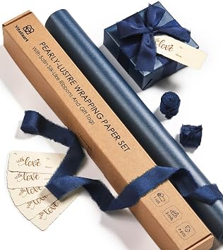 Vitalizart Blue Wrapping Paper Set 17" Pearly-Lustre Ribbons & Gift Tags