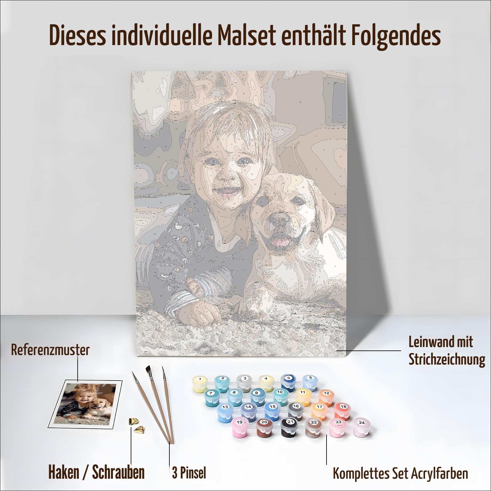 KURUMi 24/36/48 Farben – Malen nach Zahlen Personalisiert für Erwachsene, eigenes Bild gestalten für Anfänger, Erstelle Einzigartige Wandkunst aus Deinem eigenen Foto von Liebe, Kind oder Haustier