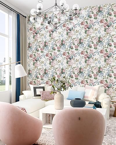 Miniatura 3 de Lativo Papel tapiz floral para despegar y pegar, papel tapiz de flores rosadas para dormitorio, papel de contacto bohemio para armarios, papel tapiz
