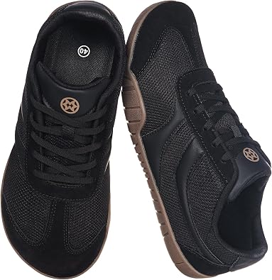 Fashion Sneakers for Women Minimalist Wide Width Barefoot Shoes Lightweight Breathable Casual Walking Shoes Lace Up Non Slip Ladies Classic Retro Sneakers,Black,43 EU