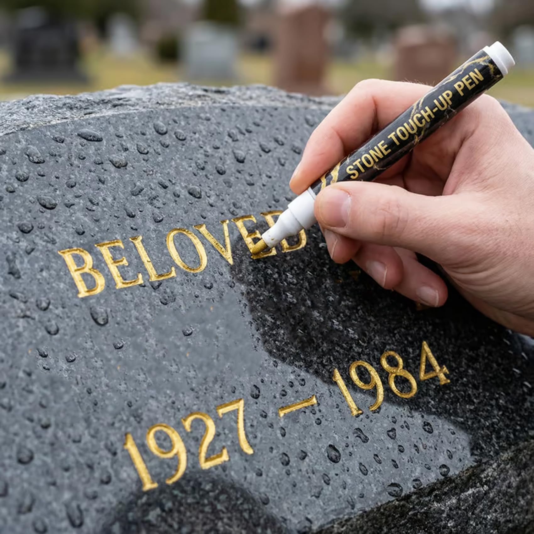 Golden Tombstone Marker Pen, Gold Paint For Headstone Lettering, Waterproof Stone Touch-Up Pen, Strong Coverage, For Gravestone Lettering And Memorial Inscriptions (3pcs)