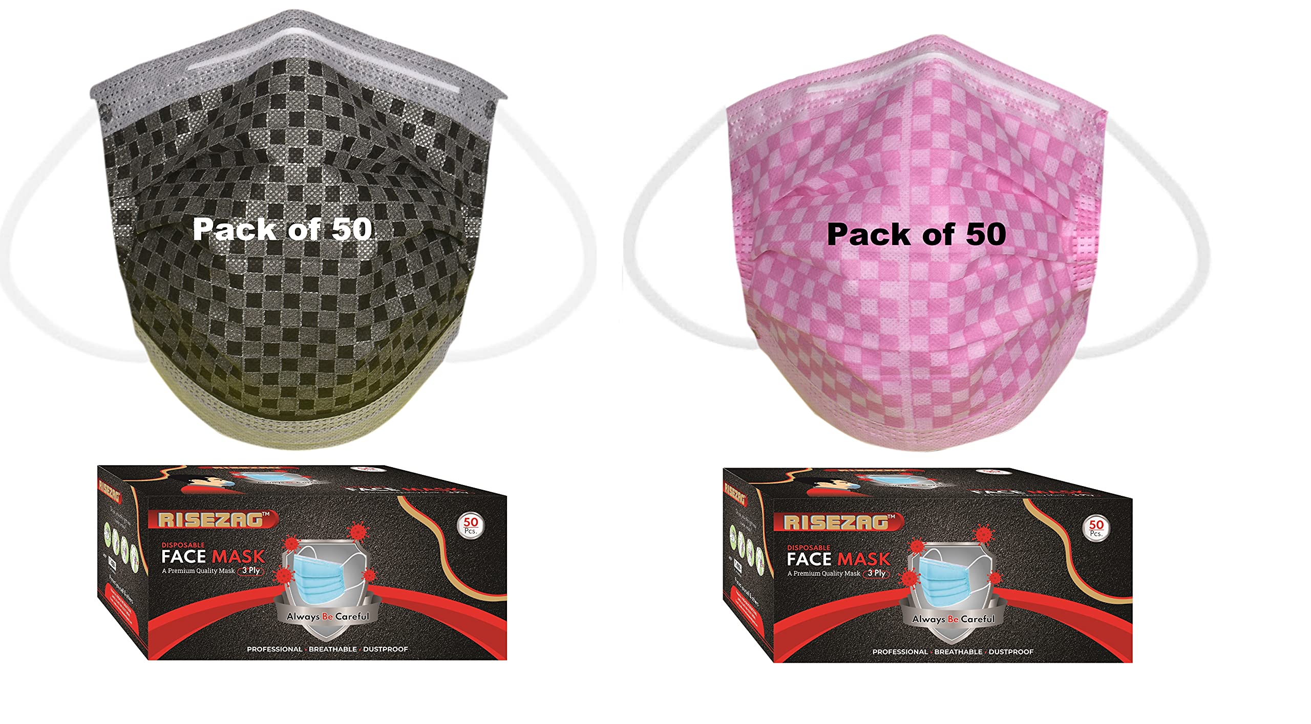 Risezag Printed Pink Black Surgical Masks For Men Women Pack of 100 Pieces Surgical 3 Layer Mask with Nose Clip 3 Ply Pink Face Masks Pollution Disposable Mask with Nose Clip 3 Layers Use and Throw100 (B09HP1WQS7) Amazon Price History, Amazon Price Tracker