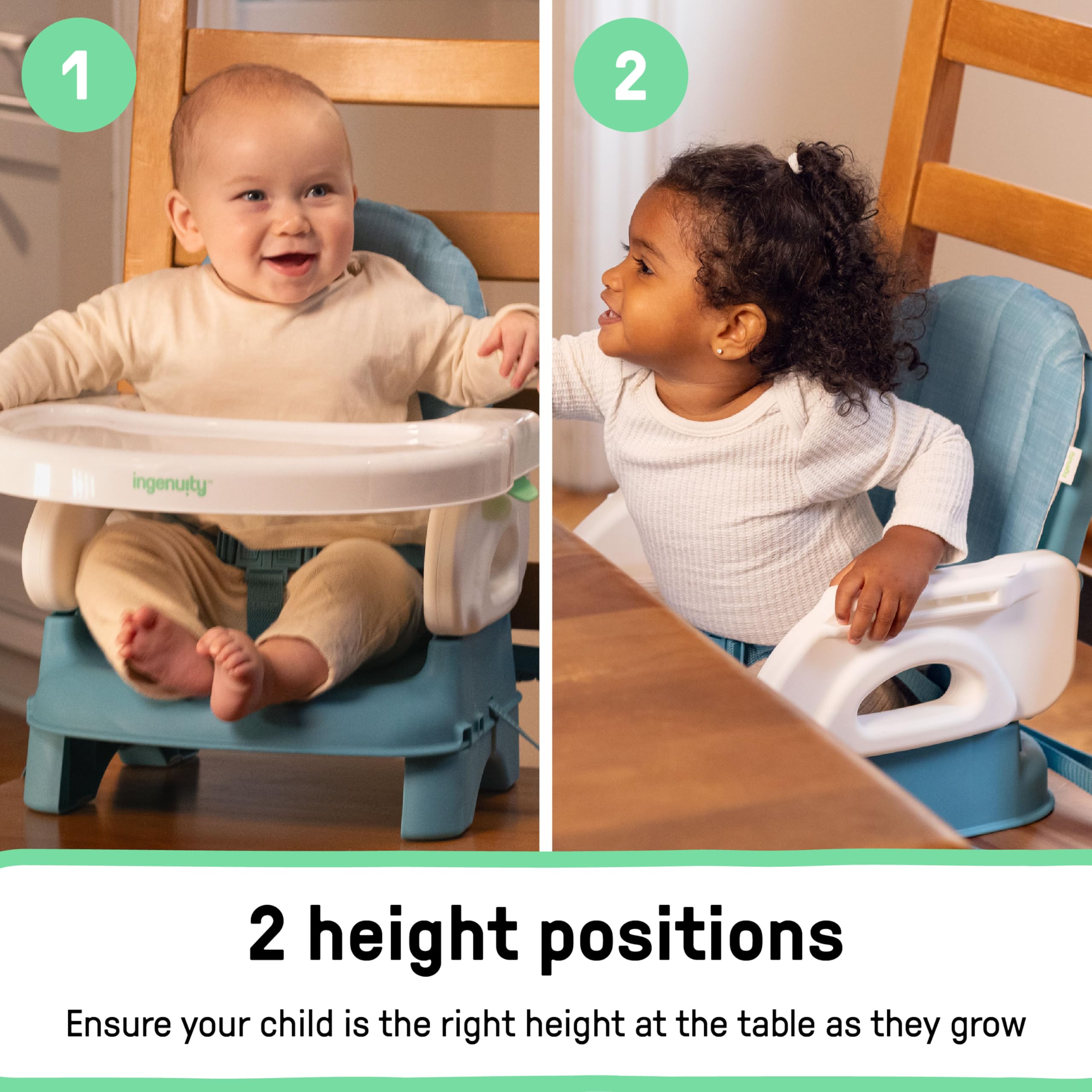 Ingenuity, Deluxe Comfort Seggiolino da Tavolo per Bambini Pieghevole, Altezza Regolabile, Imbottito, Leggero, Teal, 6M-3Y