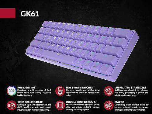 Miniatura 7 de Teclado mecánico para juegos  61 teclas multicolor RGB iluminado LED retroiluminado con cable programable para jugadores de PCMac (Gateron óptico