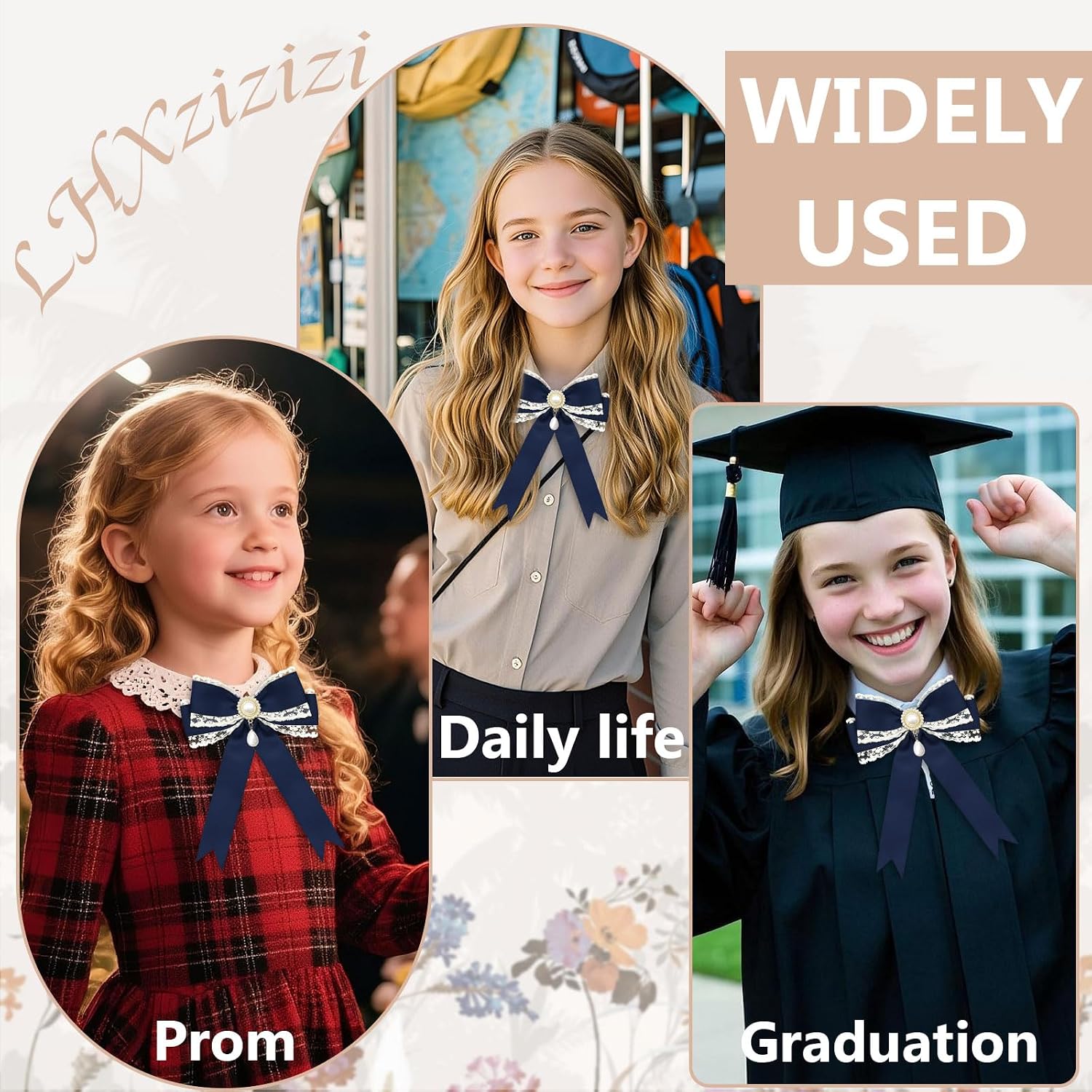 Lace Pearl Bow Tie for Women Girls, Adujustable Womens Bow Tie, Kids Girl Bowties for Uniform School Party Prom
