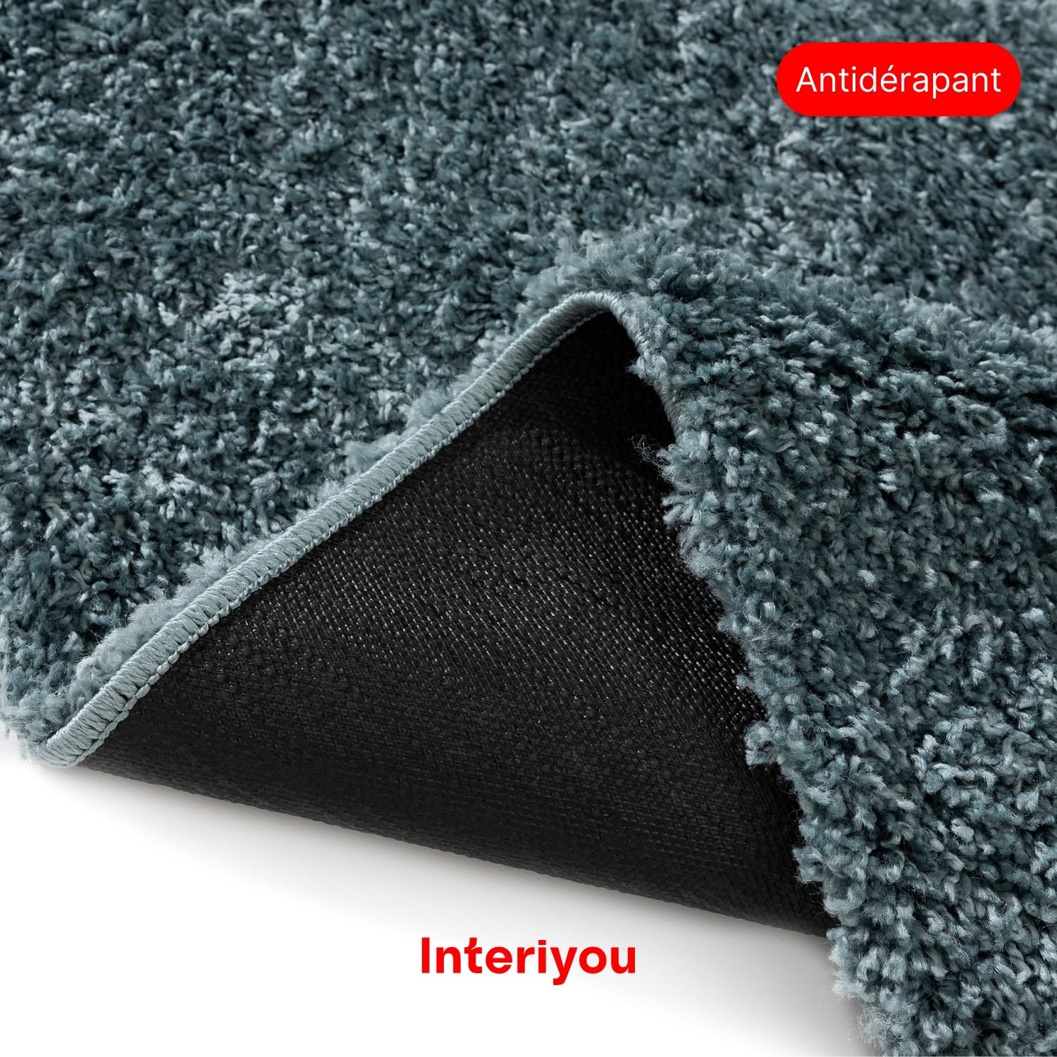 Interiyou Tapis Poils Longs Sofia - 60x120 Bleu - Moelleux et uni - Lavable et antidérapant - Fibres Douces pour Salon, Salle à Manger, Cuisine, Couloir