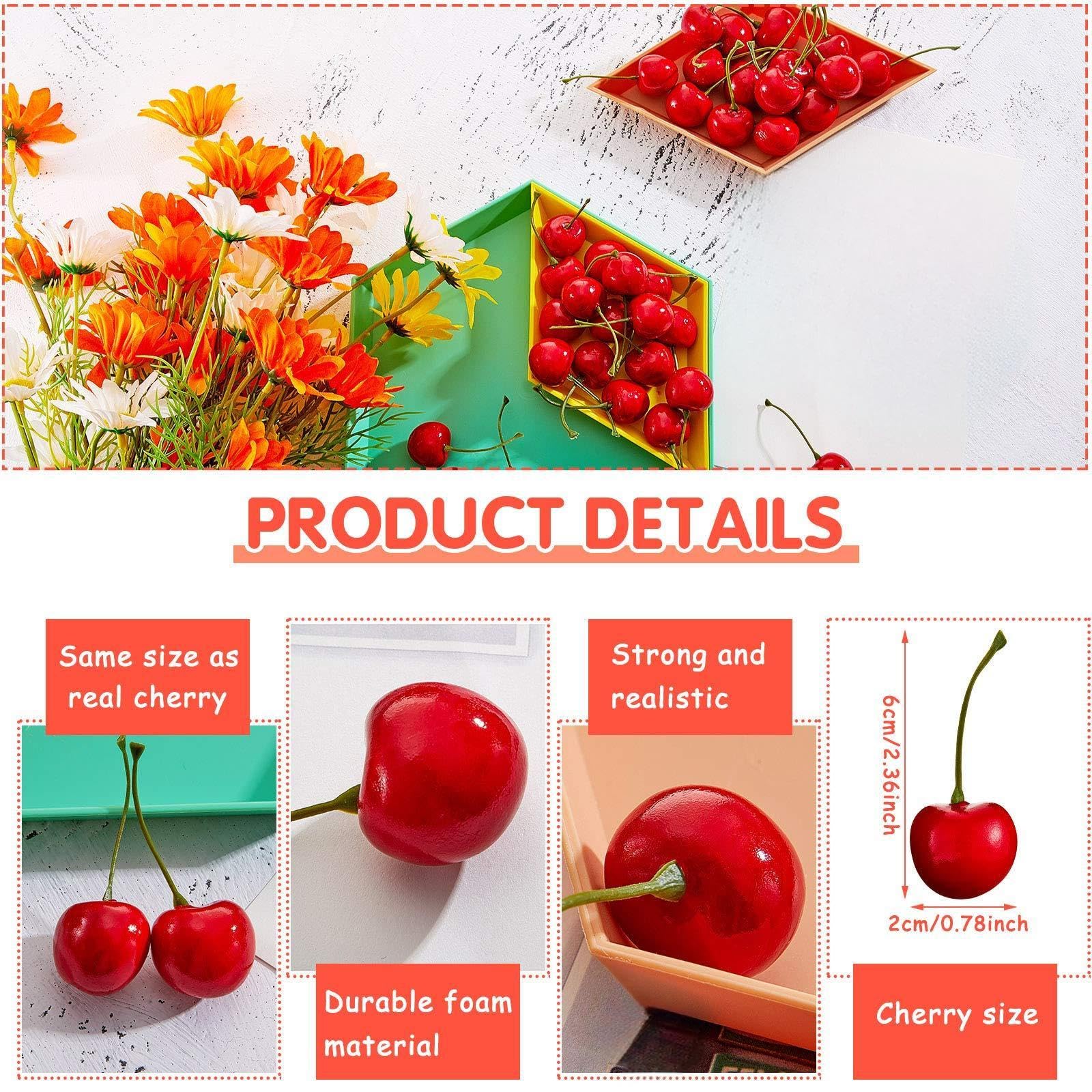 Realistic Fake Cherries - 50 Pcs for Christmas Decor -2 Realistic Fake Cherries - 50 Pcs for Christmas Decor -2